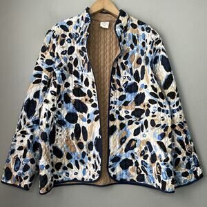 Alfred Dunner Quilted Coat Size 14 Reversible Open Front Jacket Artsy Grandma